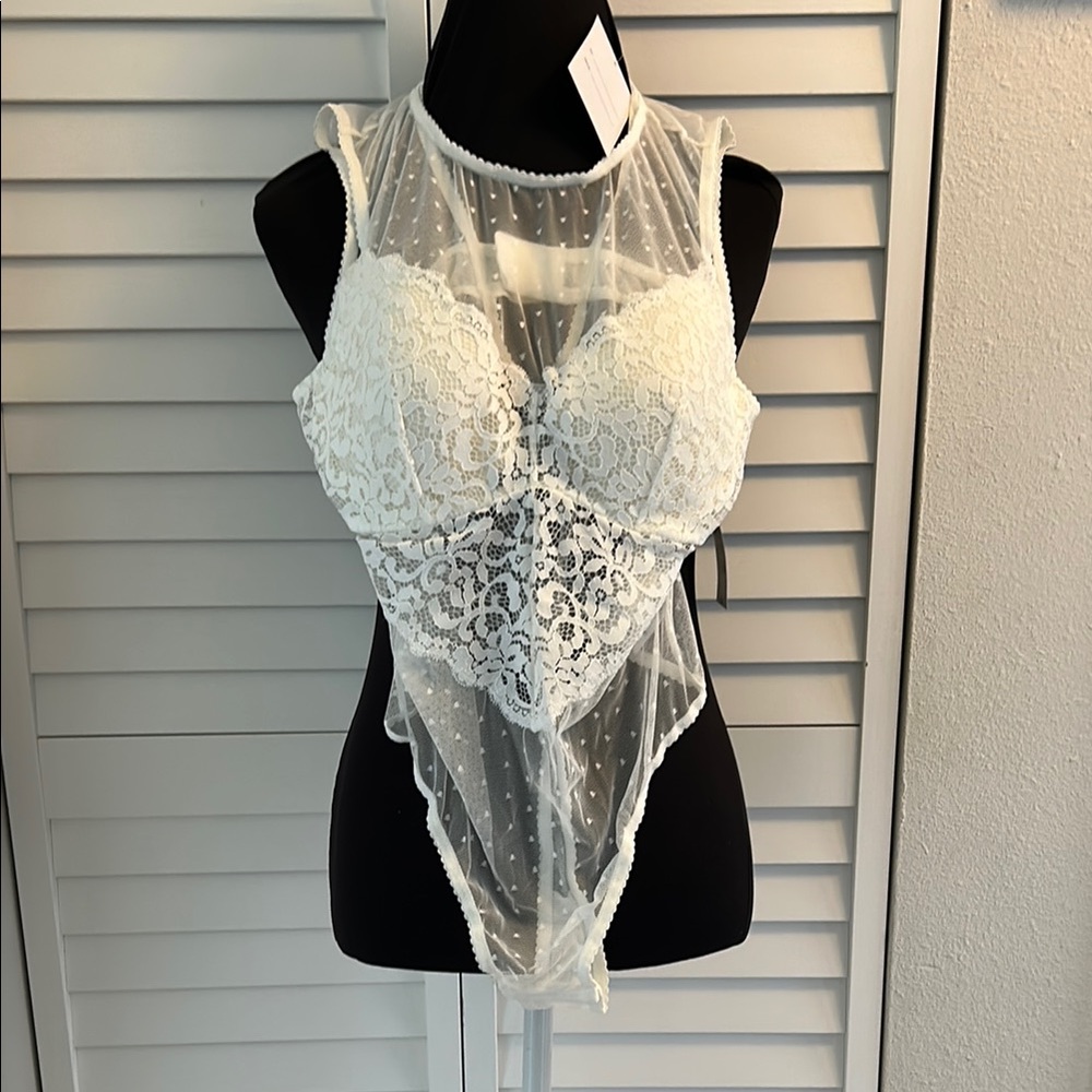 INC International Concepts White Lace Bodysuit